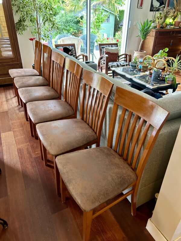Lot de 6 chaises vintage en suédine neuve aspect vieux cuir